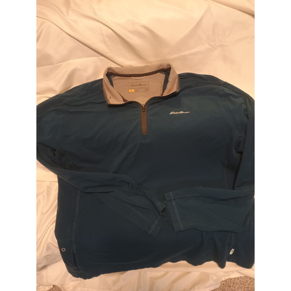 Men's Eddie Bauer Half Zip Teal/Blue Activator Long Sleeve Pullover. Size XL